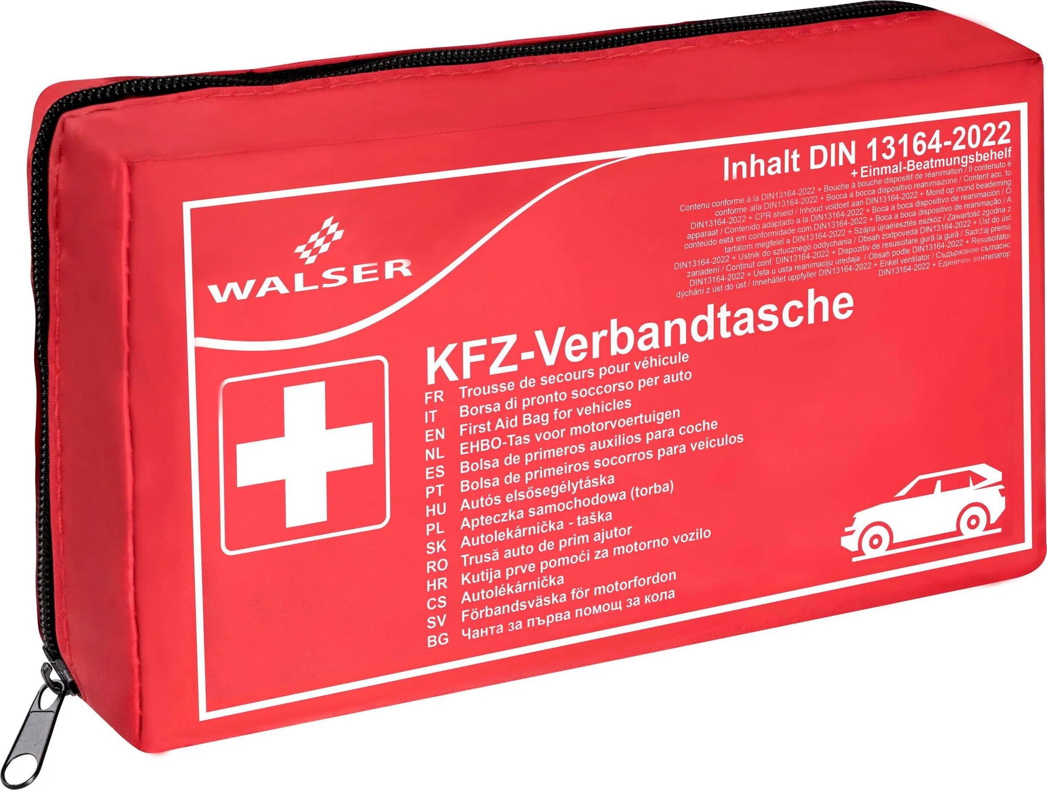 WALSER Erste-Hilfe-Set Auto – KFZ-Verbandkasten DIN 13164:2022, rot